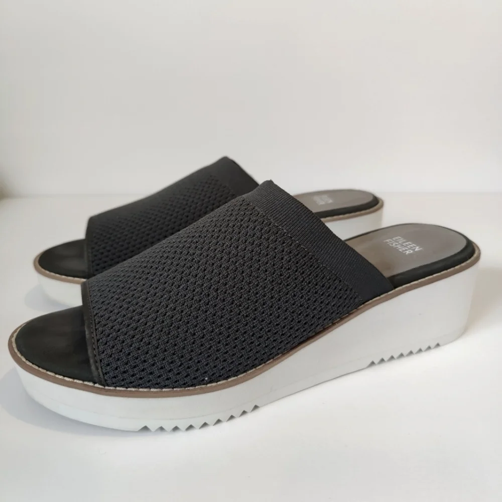 Eileen Fisher Telly Recycled Stretch Knit Wedge Sandal in gray